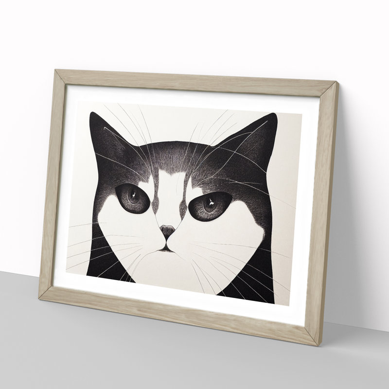 Cat Illustration Vol.3 Abstract - Framed Print, 25cm H x 34cm W x 2cm D, Oak