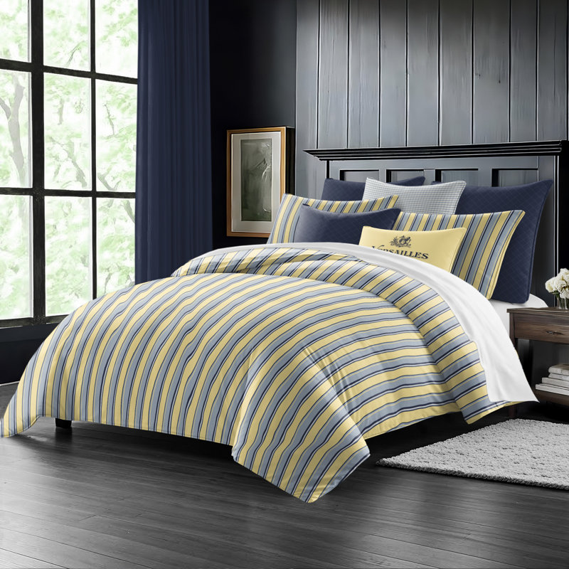 Gino Stripe Cotton Reversible Coverlet Set, Cal.King Coverlet/Bedspread + 2 King Shams