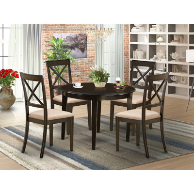 5 Piece Dinette Set for 4 Includes a Round Kitchen Table and 4 Linen Fabric Dining Room Chairs, 42x42 Inch, Cappuccino