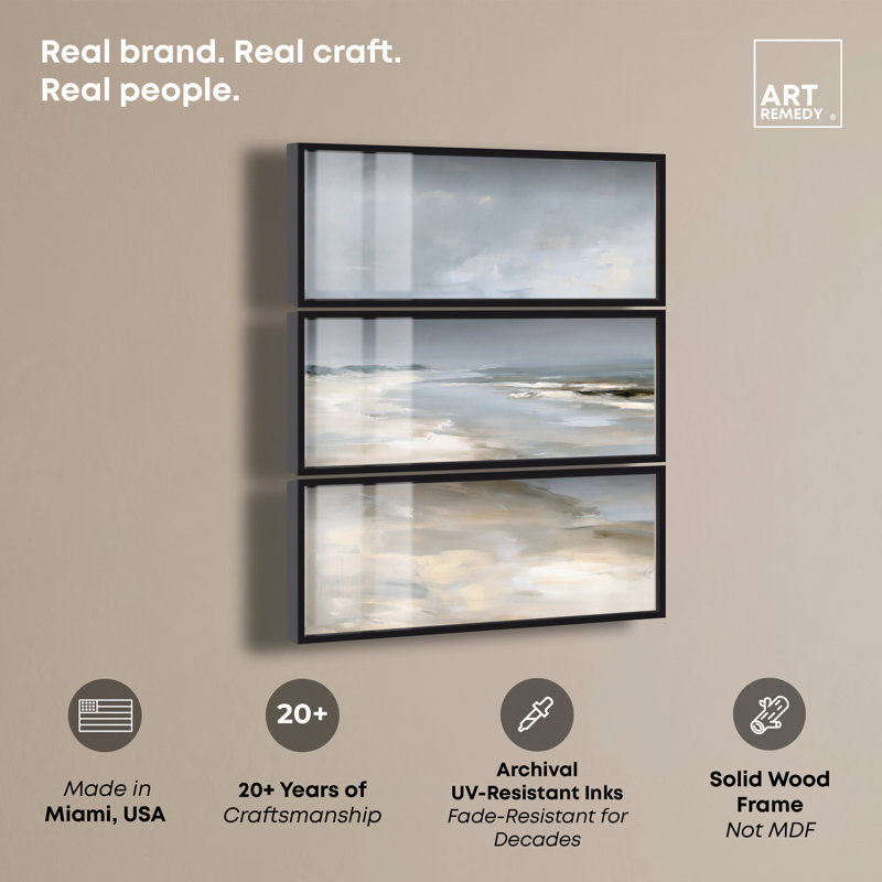 Décoration murale côtière Fading Coast II, impression encadrée, par Art Remedy, lot de 3, Black Frame