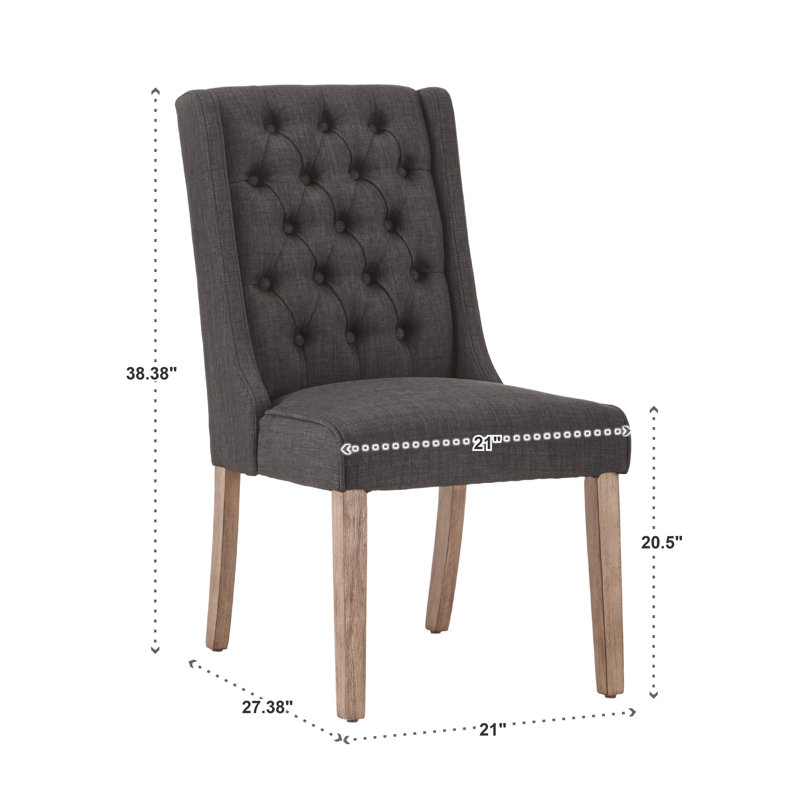 Dukinfield 20.5'' H Tufted Upholstered Side Chair, Dark Gray Linen, Brown
