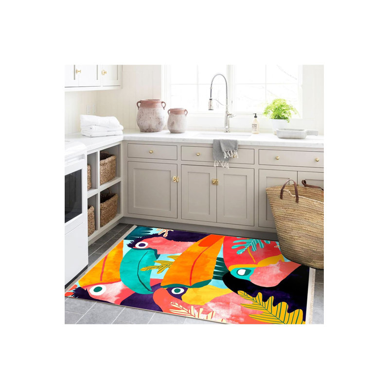 Tapis multicolore à motif perroquet touffeté à la main Barcelona Collection, Tapis de couloir 4 pi 11 po x 9 pi 10 po