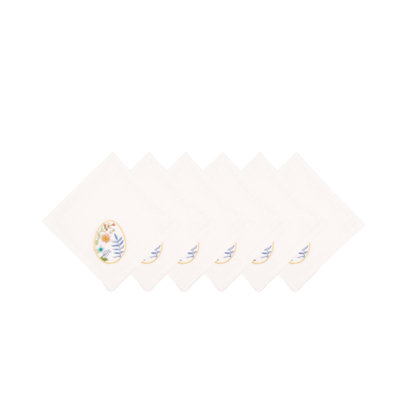 Floral Easter Egg Embroidered Hemstitch Napkins Set of 6