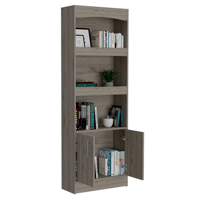 Durango Bookcase, Three Shelves, Double Door Cabinet, Beige