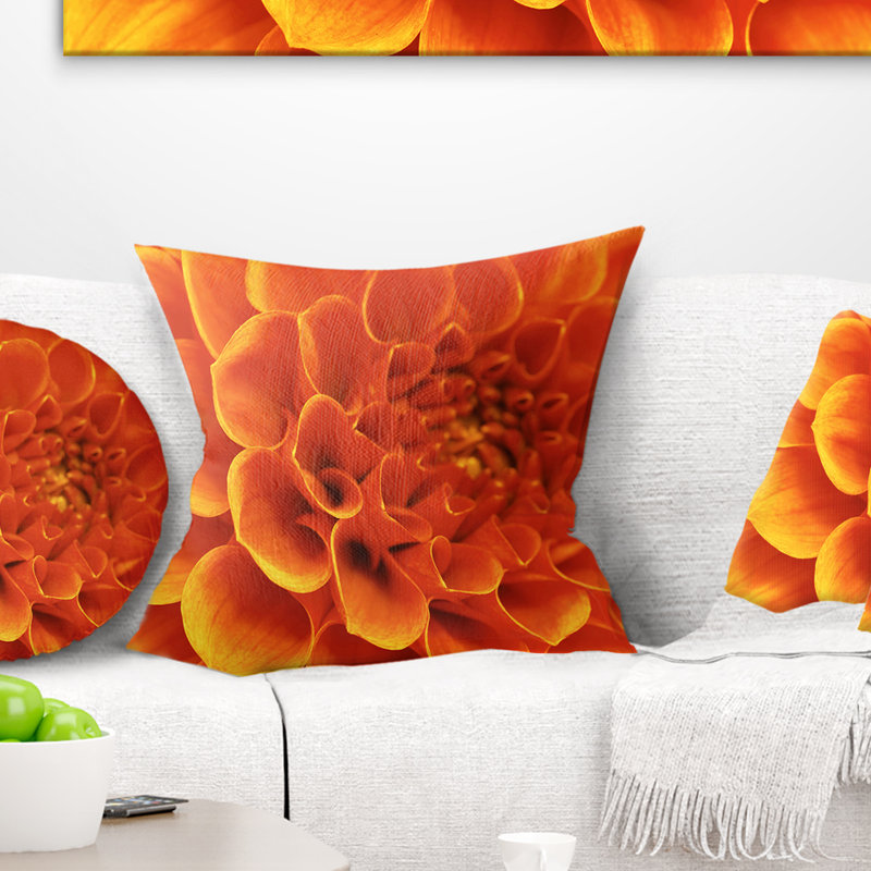 Large Orange Flower and Petals - Floral Printed Pillow, 16" x 16", Throw Pillow