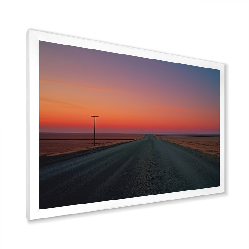 «Sunset Road Landscape I», reproduction sur toile, Cadre simple blanc, H 16 po x l 32 po x P 1 po