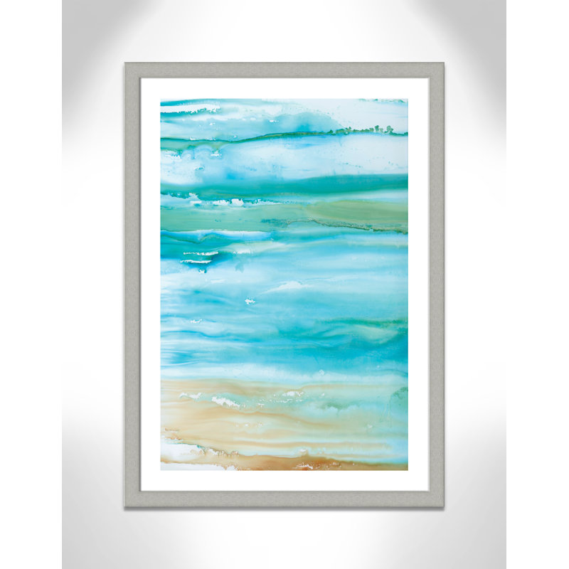 Coastal Abstract II - peinture encadrée, Encadrement argent brossé, H 43 po x l 31 po x P 1,25 po