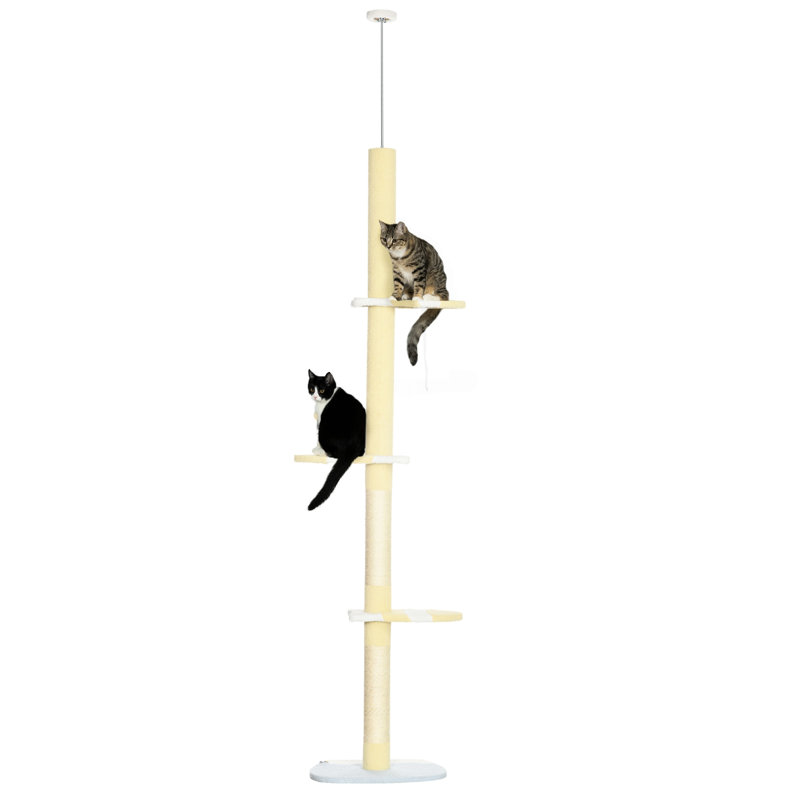 Arbre à chat à griffer, du sol au plafond, réglable de 87 à 103 pouces, avec plateformes et poteaux, jaune, pour chats d'intérieur, 4 pouces de haut, résistant.
