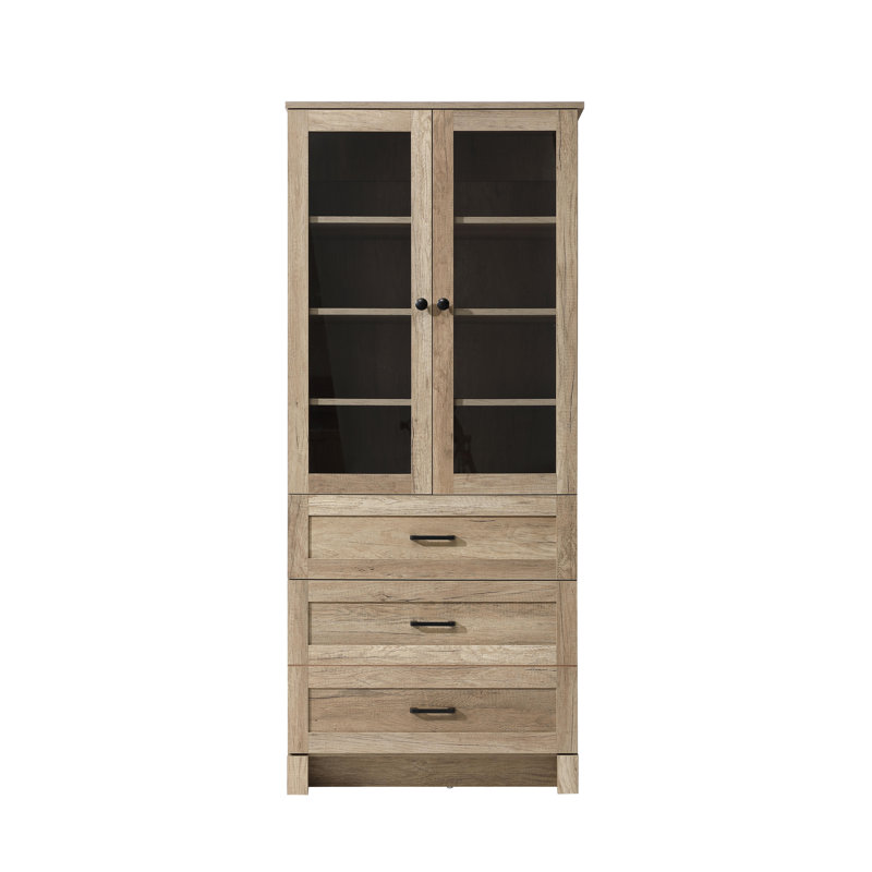 Armoire de rangement en verre pour salle de bain 28 pouces en chêne naturel, H 65 po x l 28 po x P 65 po, Chêne naturel