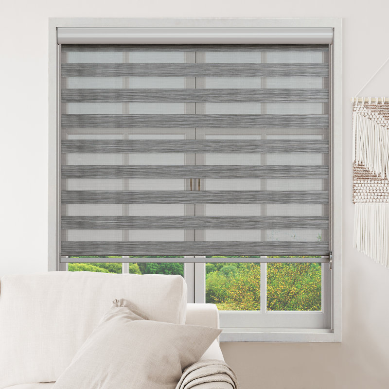 Zebra Blinds Window Dual Layer Roller Shades, Corded Horizontal Blind, Bedroom, Privacy, 72" Length, 35"W x 72"L, Gray