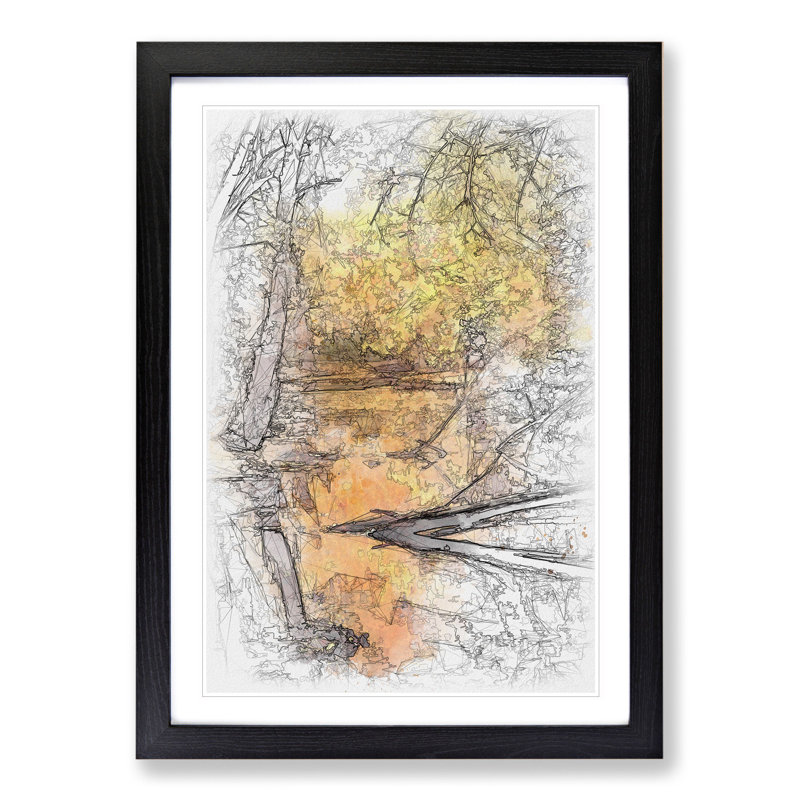 Autumn Forest Vol.1 Sketch - Picture Frame Graphic Art, Black, 65cm H x 48cm W x 2cm D