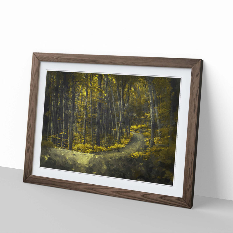 Yellow Forest in Connecticut - Picture Frame Graphic Art Print, 40cm H x 60cm W x 2cm D, Walnut