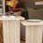Travertine Look Square Nesting Coffee Table Set of 2 Modern Small End Table for Living Room