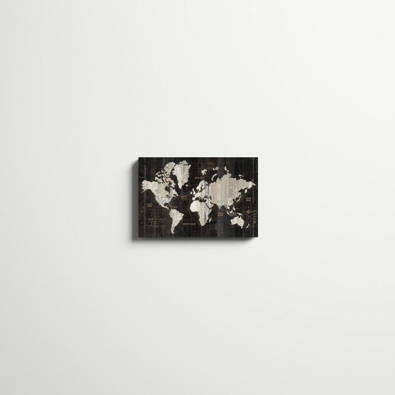 Carte du vieux monde - noir, H 12 po x l 18 po, Blanc, Reproduction avec cadre noyer