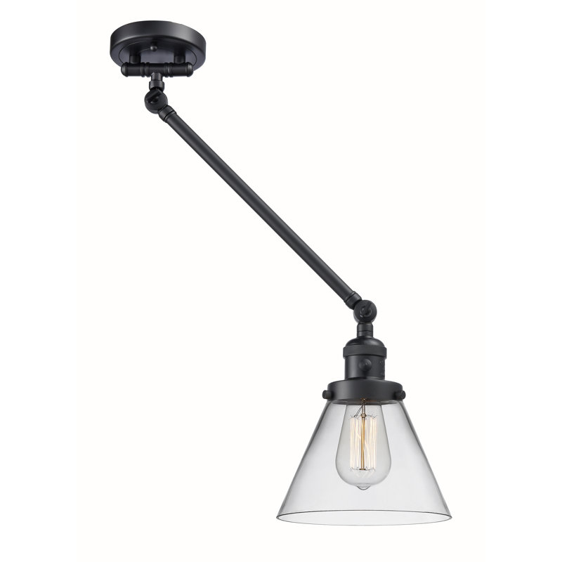 Lampe murale avec bras pivotant 1 lumière Cone, Clair, Noir mat, Ampoule incandescente rétro 60 watts
