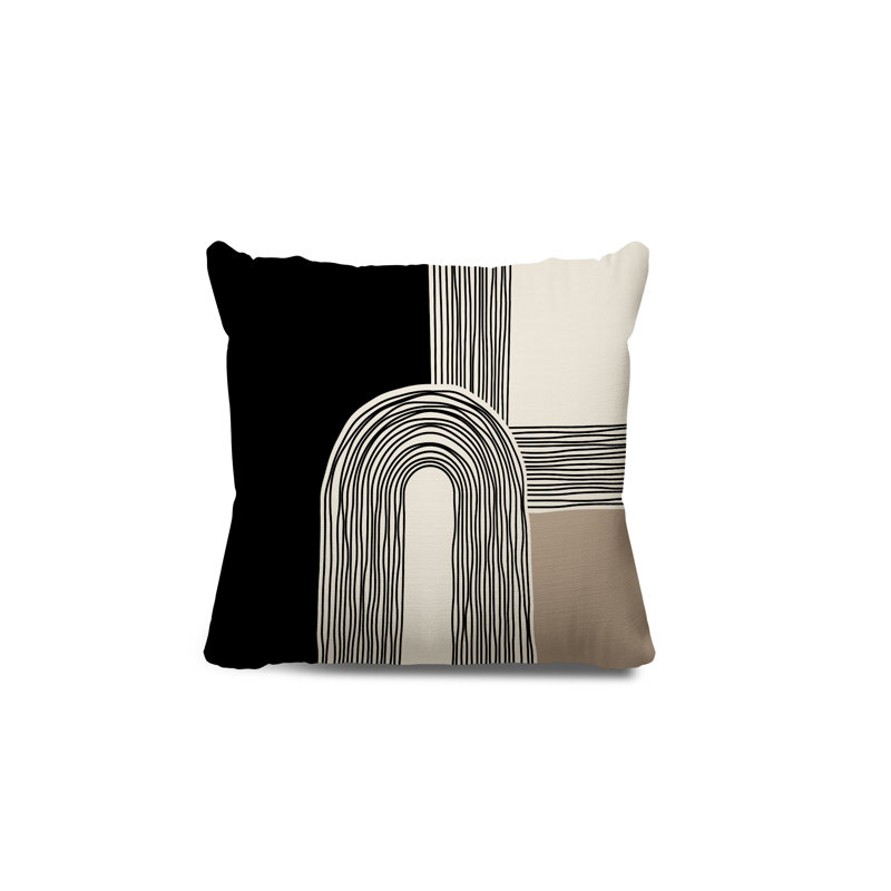 Coussin décoratif réversible intérieur / extérieur Cassie, H 19 po x l 19 po, Beige / crème / noir