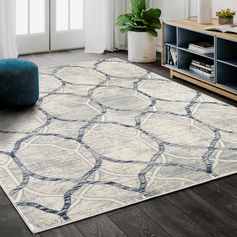 Tapis décoratif Ivoire géométriques Bracy, Rectangle 6 pi x 9 pi