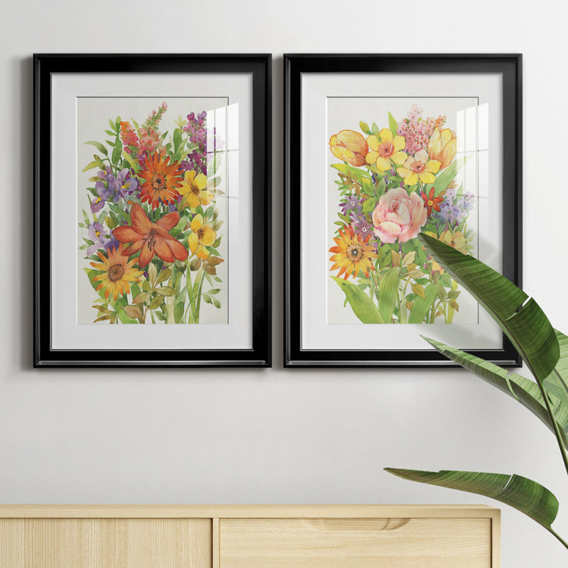 Floral Mix I, reproduction encadrée de qualité supérieure, prête à être accrochée, H 36,5 po x l 53 po x P 1 po, Cadre noir