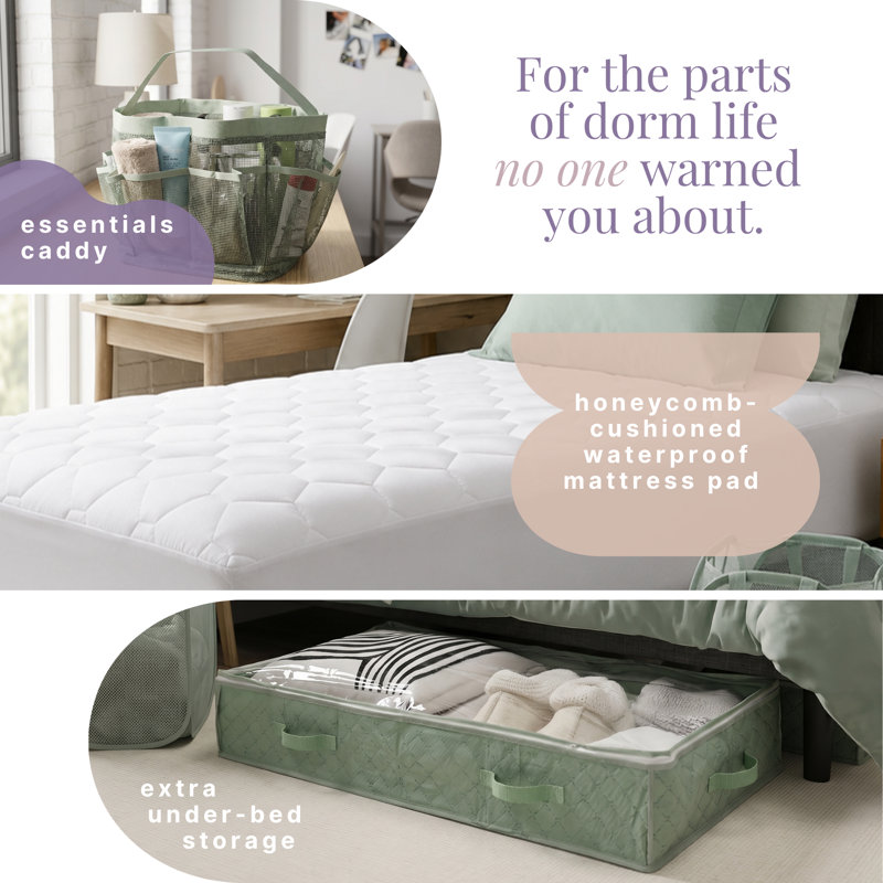 Back to College Kit, Twin xl Bed in a Bag With College Essentials & Cooling Pillows, Sage
