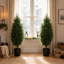 Ensemble de 2 arbres de Noël artificiels en cèdre de 4 pi résistants aux rayons UV, 291 pointes de branches en PE, faux arbre à feuilles persistantes pour la décoration de patio de maison de vacances