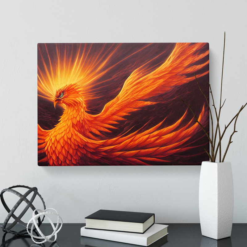 XXX-H1022-WF-1687X Bright Phoenix Bird - Wrapped Canvas Painting, 50cm H x 76cm W x 3cm D
