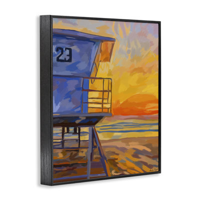Lifeguard Stand Sunset Framed Giclee, design by Amelia Noyes