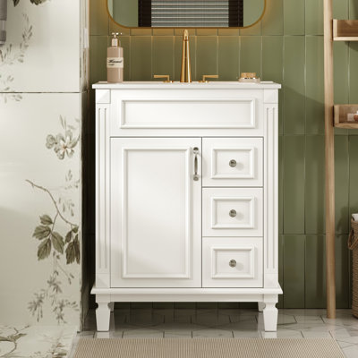 Meuble-lavabo moderne de 24 po avec lavabo en céramique, 2 tiroirs et tablette réglable