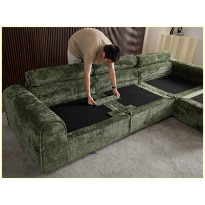 Modular Sectional Sofa with Throw Pillows Green