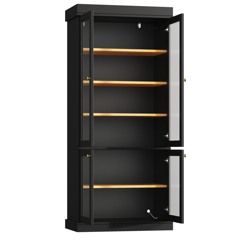 180cm Kitchen cabinet with LED Light Black, Black