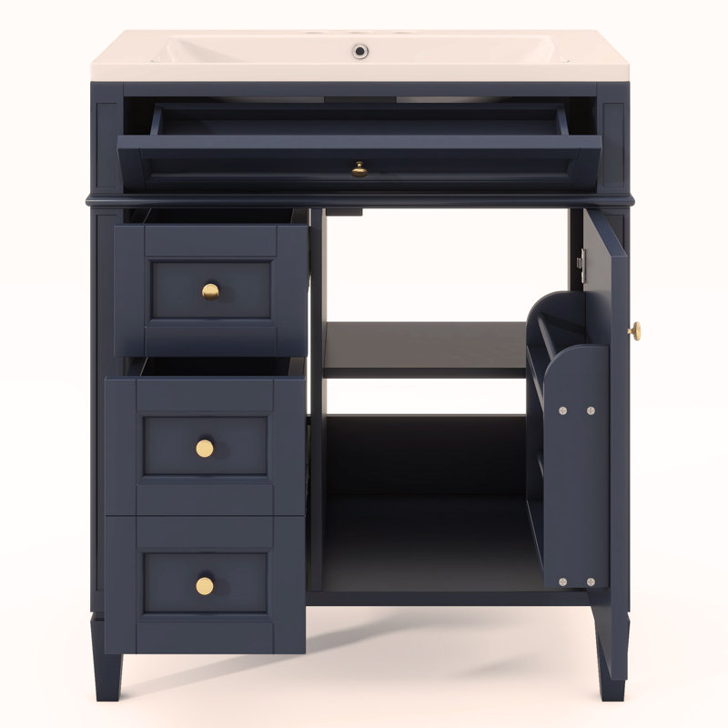 Meuble-lavabo de 30 po avec lavabo supérieur, armoire de rangement moderne avec 2 tiroirs et un tiroir basculant, Bleu