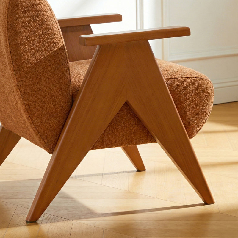 28"W Upholstered Arm Chair with Wood Legs, Orange