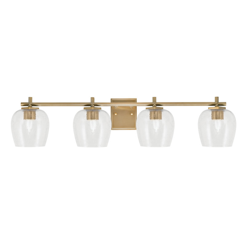 Barre de salle de bain Finola illustrée avec verre transparent, H 8 po x l 37,25 po x P 7,25 po, Laiton New Age, 4 lumières