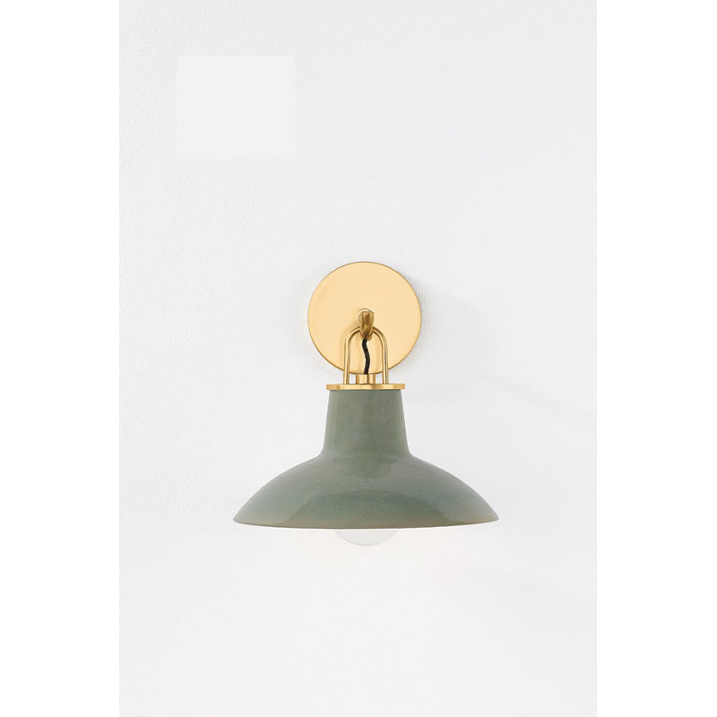Pottersville 1 - Light Armed Sconce, Aged Brass/Ceramic Moss Crackle