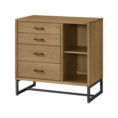 Newport 4-Drawer Solid Wood Chest-Bookcase, Natural Oak