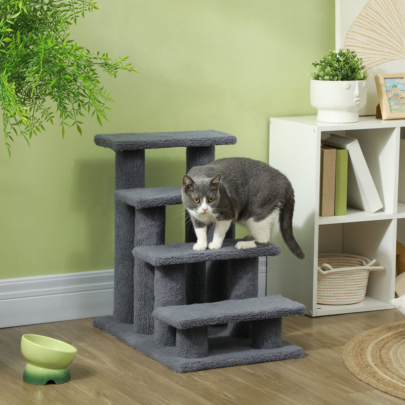 Basilton Multi-Level 4 Tier Pet Stairs Dog Cat Climber Sleeper Cat Scratch Post, Grey