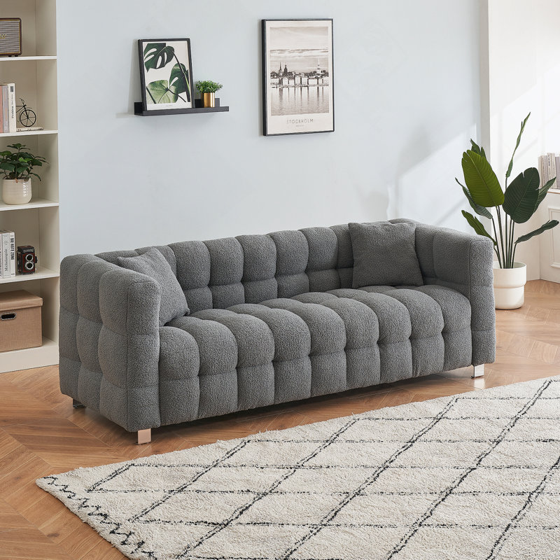Comfortable Fleece Sofa with Throw Pillows and Sturdy Construction for Relaxation, Gray
