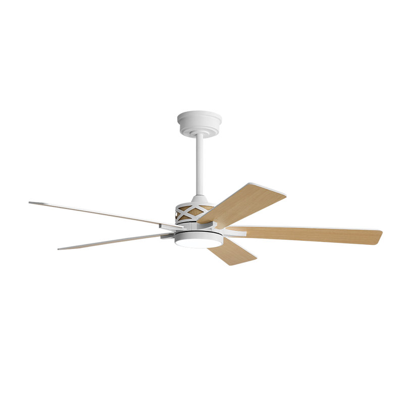 Ventilateur de plafond d'intérieur à 5 pales Portico avec ensemble d'éclairage et télécommande, 52", Blanc, Grain du bois