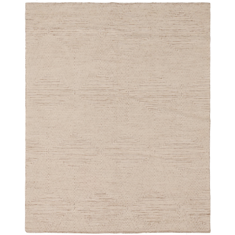 Rectangle Geometric Hand-Knotted Wool/Viscose Area Rug in Cream, Rectangle 6' x 9'