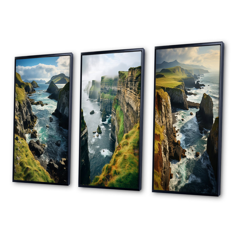 «Ireland Dingle Peninces Cilf», 3 pièces sur toile, Cadre noir, H 40 po x l 60 po
