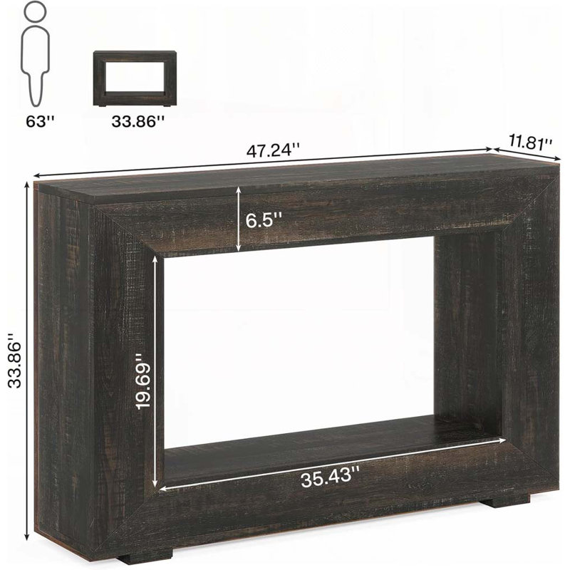 Console Farmhouse avec rangement, tablette ouverte, Noir