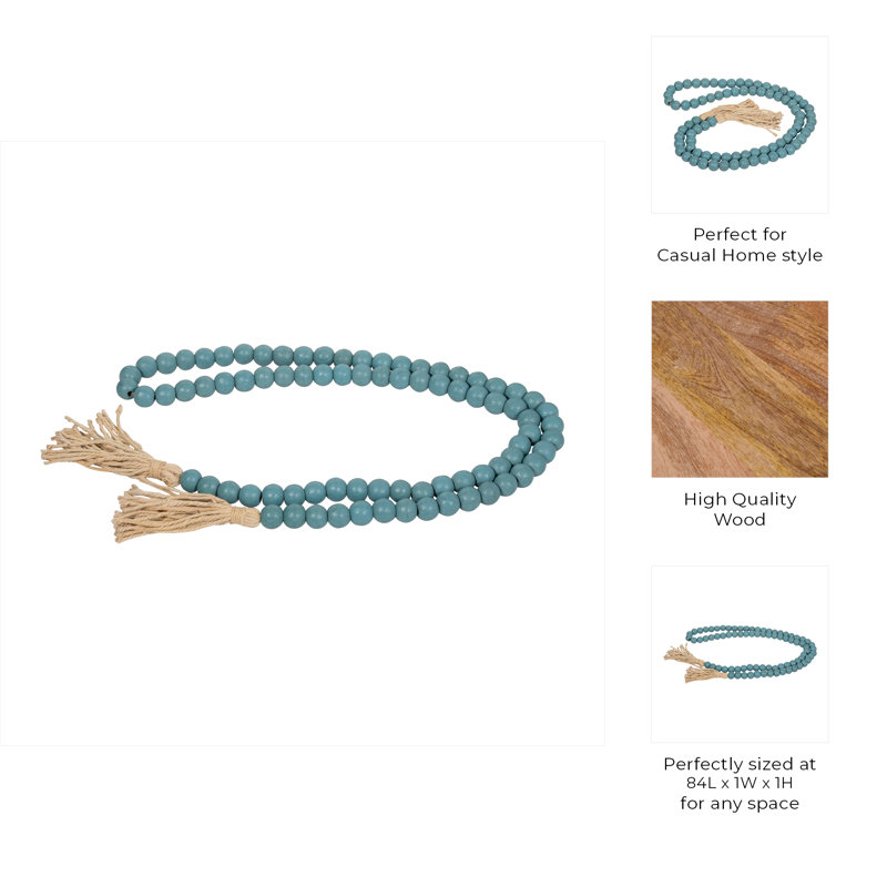 Barri Wood and Jute Decorative Bead Strand with Woven Texture and Tassel Detail Featuring Rustic Design and Contemporary Accents for Versatile Styling in Modern or Traditional Settings