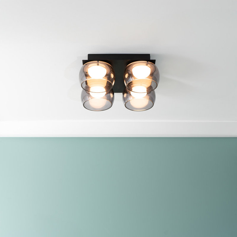 Adelyna Glass LED Flush Mount, Smoked, Matte Black
