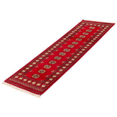 One-of-a-kind Hand-knotted Peshawar Bokhara Red 2'7" x 8'3" Wool Rug