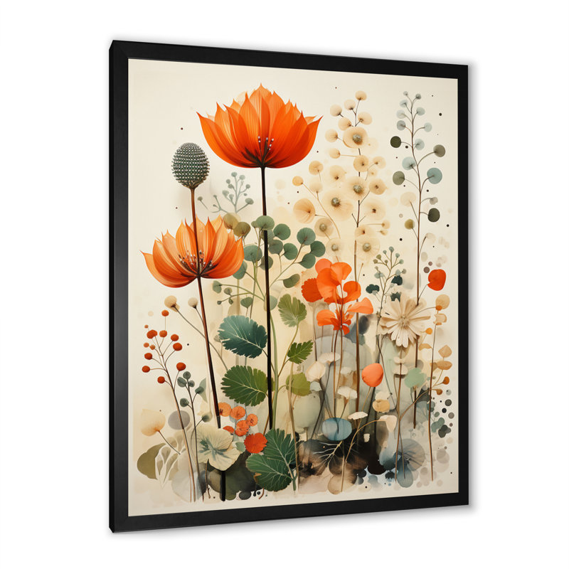 «Yazmarie Colorful Botanical Pointillism II», reproduction d'art sur toile encadrée, Cadre photo noir