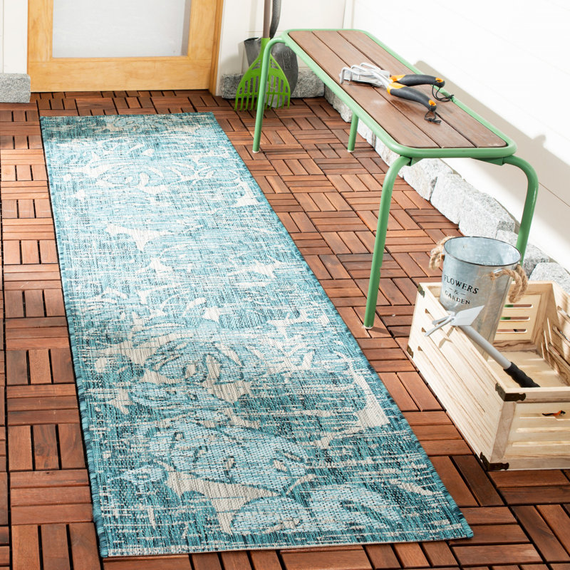 Tapis d'intérieur / extérieur à motif floral Shani Performance, Tapis de couloir 2 pi 3 po x 8 pi