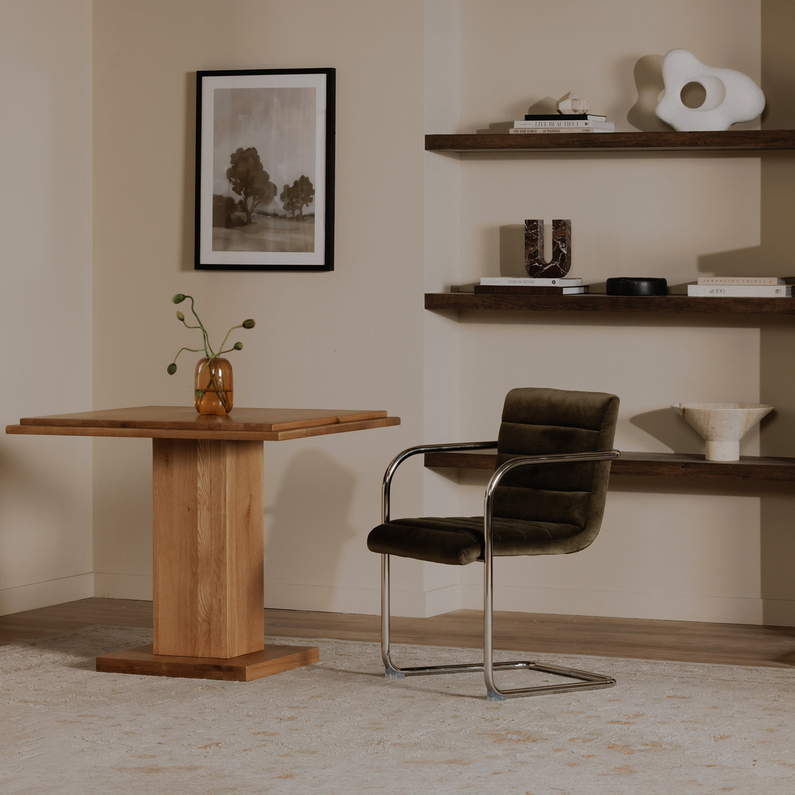 Pedro Dining Chair Green Mohair Set of Two, Dark Brown