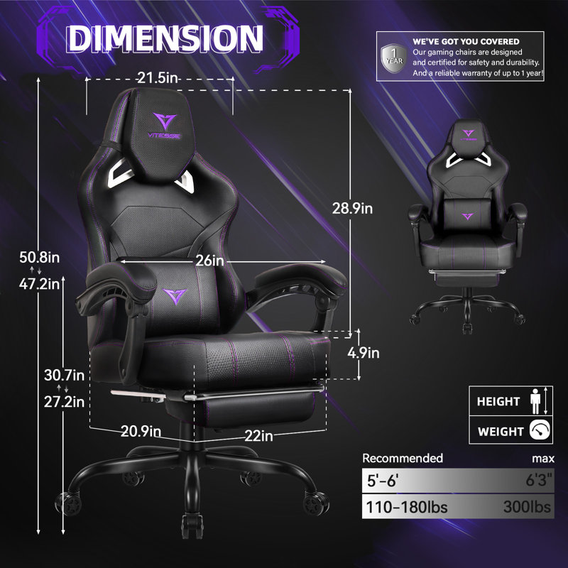 Inbox Zero Gaming Chair For Adults, Black/Purple