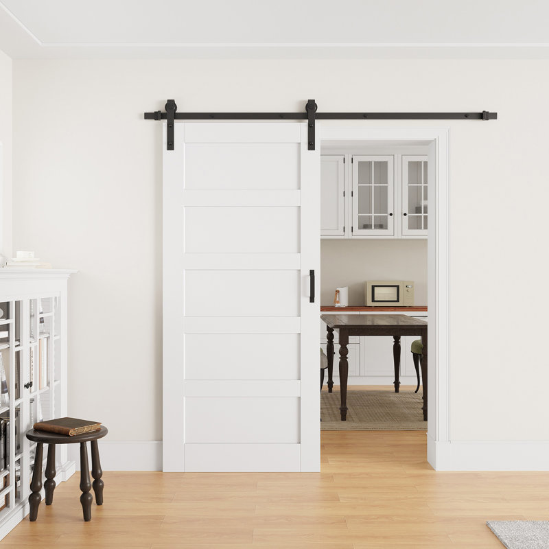 Porte de grange coulissante en bois 32 po x 80 po avec surface finie, toute la quincaillerie d'installation et la fermeture en douceur sont incluses, peut être repeinte, aucun assemblage requis
