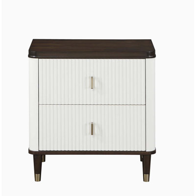 Carena White & Walnut Finish Night Stand w/USB