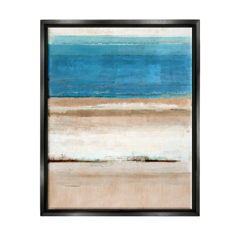 Paysage abstrait de plage encadré sur bois, H 21 po x l 17 po x P 1,7 po, Cadre flottant noir de jais